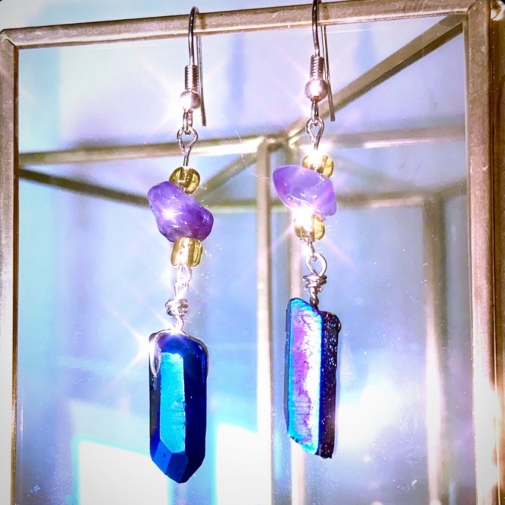 Handmade Crystal Earrings - Amethyst and Quartz